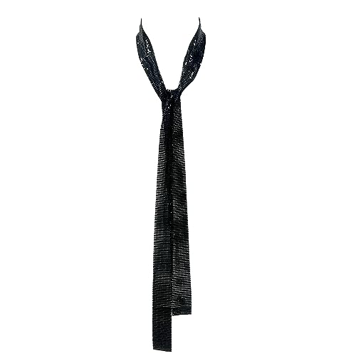 Women Lady Glitter Sparkle Sequined Neck Tie Scarf Evening Party Long Thin Skinny Neckerchief