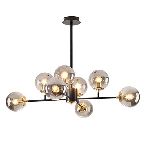 Lustre suspension noir mat à 8 globes de verre pour salle à manger