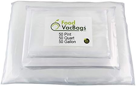 150 Combo FoodVacBags Vacuum Seal Bags - 3 sizes! 50 Pint, 50 Quart and 50 Gallon, Commercial Grade, Sous Vide, No BPA, Boil, Microwave