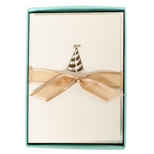 Image of Graphique Party Hat Birthday Cards, Pack of 10 Cards with Envelopes, Bday Greetings, Blank Inside, Gold Foil Embossing, La Petite Press Collection Boxed Set, 3.25 inch x 4.75 inch