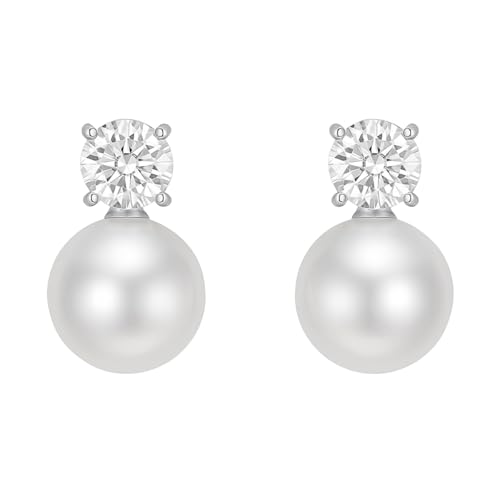 ZENCHEER Pearl Clip on Earrings for Women - 14K Gold Silver Plated 925 Sterling SilverCubic Zirconia Non Pierced Pearl Ear Clips Jewelry Gifts for Wedding Bridal Party Gifts (Silver)