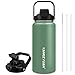 BOVTON Insulated Water Bottle 2L, Stainless Steel Double Walled Thermal Tumbler with 2-in-1 Lid (Straw & Chug Cap), Wide Mouth Leakproof for Hot/Cold Beverages