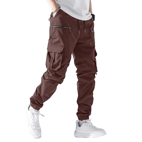 Hawyet Mens Casual Cargo Pants Tapered Ankle Lenth Multi Pockets Elastic Waist Drawstring Spring Fall Tactical Pants