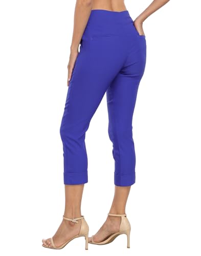 Image of HDE Pull On Capri Pant for Women w /Pockets Elastic Waist Cropped Work Pant