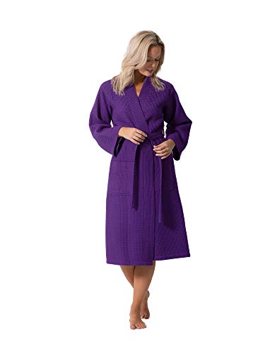 Turkish Linen Waffle Knit Lightweight Kimono Spa & Bath Robes For Women - Quick Dry - Soft (Large, Purple) #TOP2
