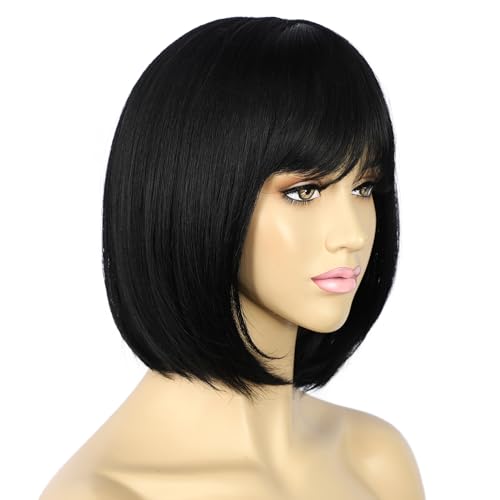 Sapphirewigs Black Bob Wigs for Women Bob Wig with Bangs Short Hair Daily Party Wig Natural Looking 12 inch - Image 3