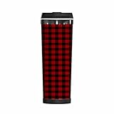 WONDERTIFY Tartan Checkered Coffee Cup British Traditional Geometric Plaid Coffee Mug Stainless Steel Bottle Double Walled Thermo Travel Water Metal Canteen Red Black