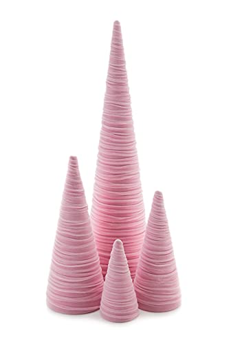 Image of Your Heart's Content Pink Velvet Trees Set of 4, Modern Mantel Accent, Coquette Room Decor, Elegant Entryway, Teen Girl Bookshelf, Cozy Gift for, Valentine Tabletop Tree (Pink)