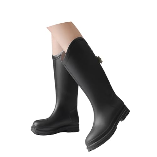 Botas de lluvia para mujer, antideslizantes, cómodas, ligeras, largas, para exteriores, senderismo, camping, uso diario, Negro , 36 EU