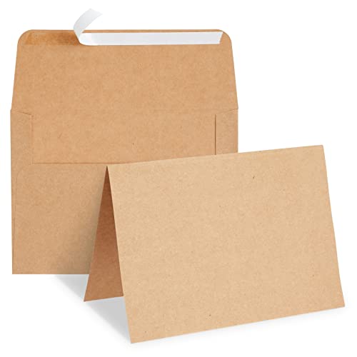 Best Paper Greetings Blank A7 Kraft Brown Paper & Envelopes for Card Making - 5 x 7 In & 5.25 x 7.25 In, 50 Pack, Brown - Bulk Blank Notecards with Envelopes for Invitations & Thank You Notes