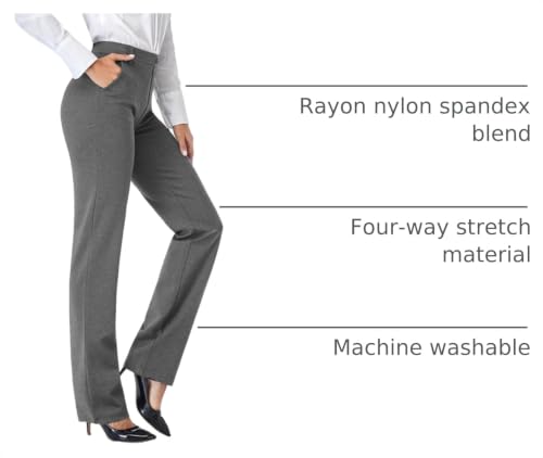 Image of Tapata Women's 28'' /30'' /32'' /34'' Stretchy Straight Dress Pants with Pockets Tall, Petite, Regular for Office Work Business