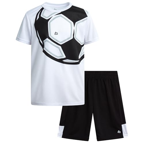 Image of RBX Boys Athletic Shorts Set - 2 Piece Active Performance Graphic Tees and Mesh Gym Shorts for Boys With Elastic Waistband
