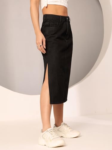 Image of Dolce Crudo Women's Flared High-Rise Stretchable Denim Maxi Skirt