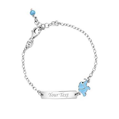 UNICORNJ Sterling Silver 925 Engravable ID Bracelet Rolo Chain for Girls Heart with Pink Enamel 6.5