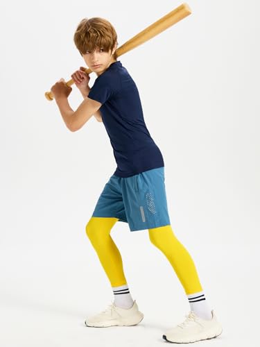 Image of DEVOROPA Boys Leggings Youth Compression Pants Sports Tights Basketball Football Baseball Soccer Baselayer Slim /Regular /Husky