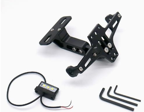 Support de plaque d'immatriculation réglable pour moto avec éclairage de plaque minéralogique et outils, alliage d'aluminium universel, compatible avec la...