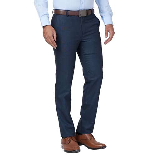Image of Raymond Men Slim Fit Solid Pattern Polyester Blend Flat Front Casual Trouser