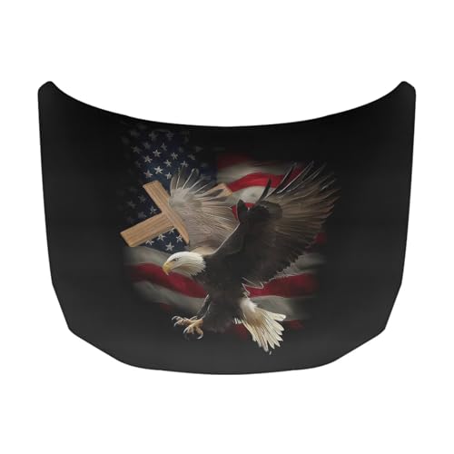 Image of Car Hood Cover Eagle American Flag Print Car Hood Wraps Waterproof Auto Exterior Accessories Elastic Polyester Auto Banner for Compact Sedans SUV Trucks Van (59x39 Inch)