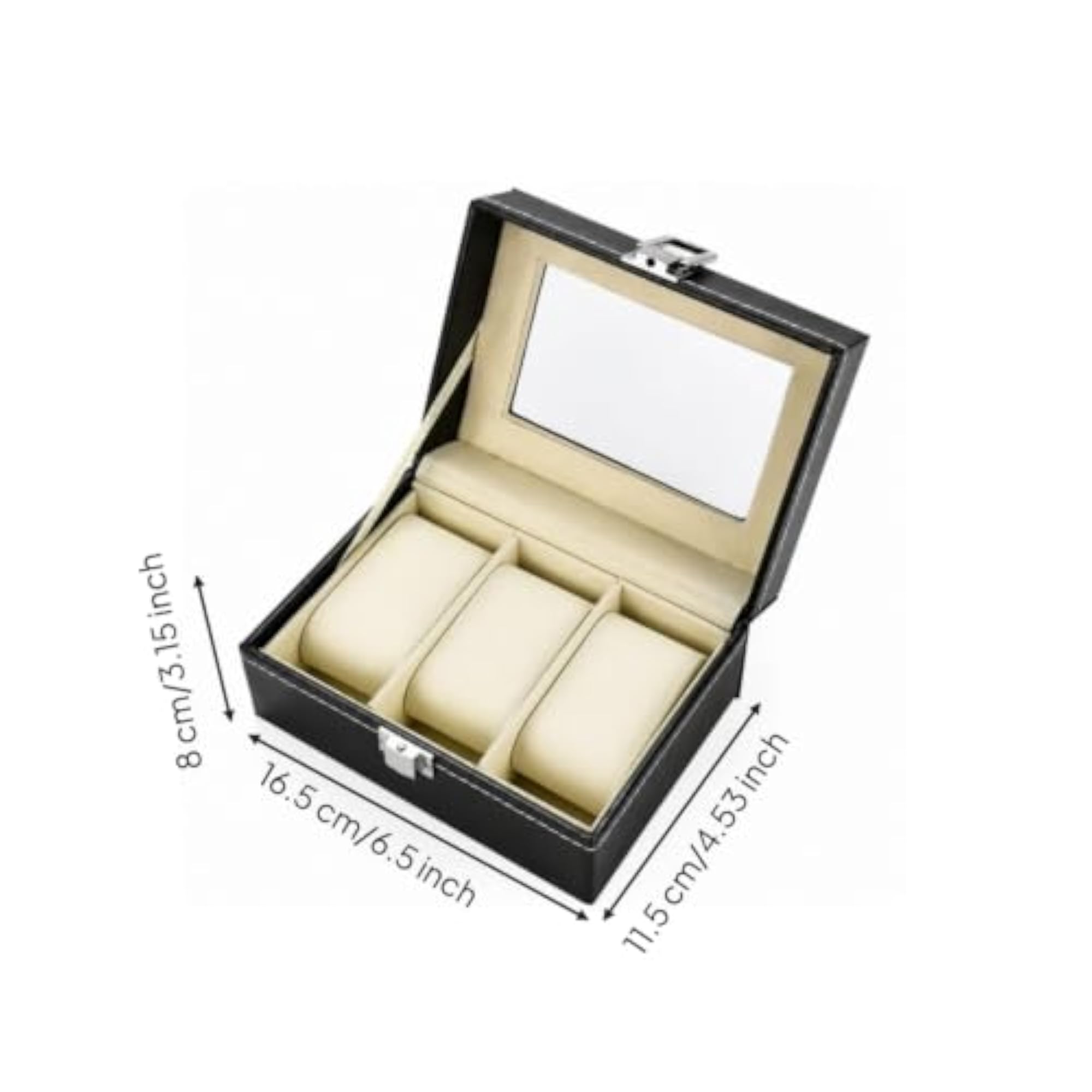 Leather Watch Box with Window for Collectors, 3 Slots