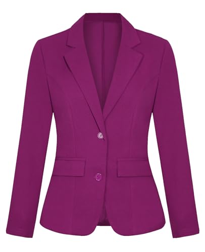 Dark Magenta Blazer for Women Fitted Long Sleeve Lapel Button Blazer Suit Jackets with Pockets Tailored Outfit(Dark Magenta XL)