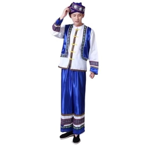 TaoZiPeach Men Clothes Chinese Folk Dance thnic Hmong Costumes Classical Design s3 Blue XS
