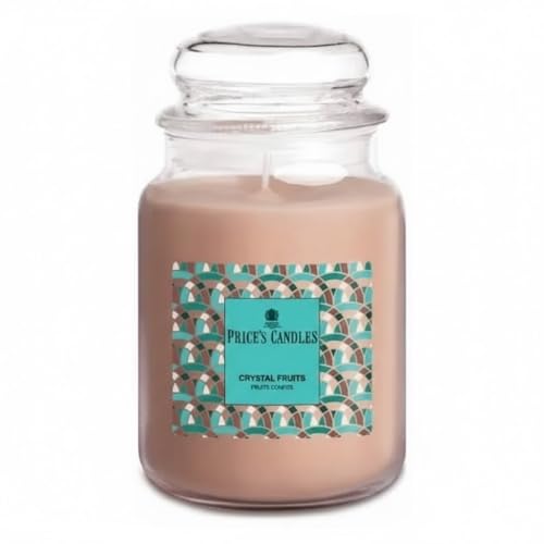 Price's Candles Crystal Fruits – Vela perfumada en tarro grande, 1000 g, duración hasta 130 horas, manzana, ruibarbo, aroma afrutado y dulceamar, cristal con tapa