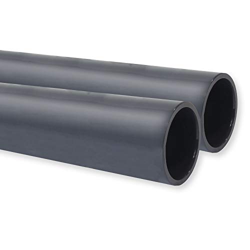 PVC Rohr PN10, Stange 1m x 50mm, PVC-U Druckrohr Fitting Kleberohr Muffe Pool Schwimmbecken, Menge: 2 Stück