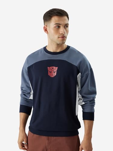 Image of The Souled Store Transformers: Prime Time Men and Boys Long Sleeve Round Neck Navy Graphic Print Oversized Fit Sweatshirts Oversized Sweatshirts for Men Hoodies Pullovers Graphic Printed Relaxed