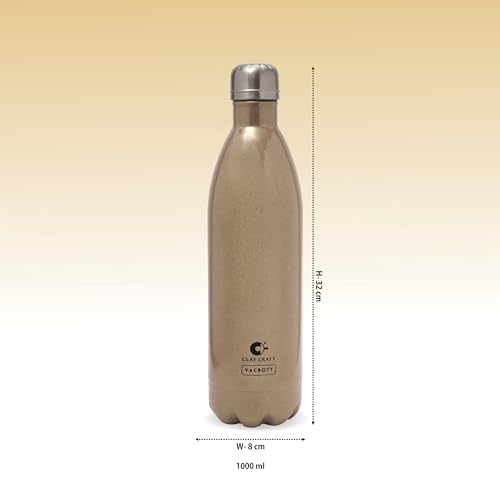 Image of Clay Craft Vacbott Vaccum Bottle, Stark Sparkle Double Walled 24 Hours Hot and Cold Water Bottle - 1 Piece - 1000 ml (Sparkle Gold) Water Bottles for School, Office, Home, Gym, Leakproof, Rust free