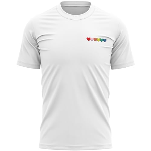 Purple Print House Embroidered T Shirt for Pride Rainbow Hearts Festival Top Gay Queer Bisexual Lesbian Transgender Unisex LGBTQ Gift, L, White