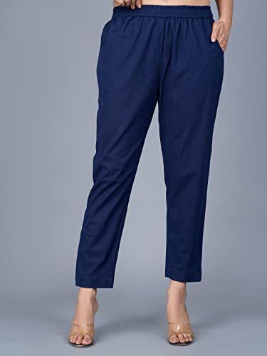 Image of Regular Fit Fully Elastic Waist Ankle Length Premium Cotton Casual Trouser Pant (Combo Pack of 2)