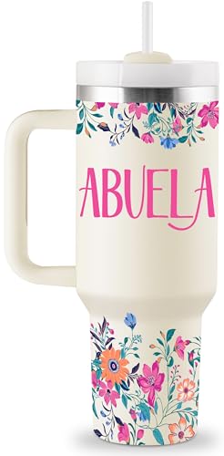 ROSTANTEN Abuela Gifts - Abuela Birthday Gifts in Spanish from Grandkids - Regalos Para Abuela - Abuela Mothers Day Gift - 40oz Travel Cup Insulated Tumbler with Lid & Straw