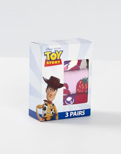 Disney Toy Story Lotso Girls Calf Socks Set of 3 | Grey, Red, Purple Striped & Floral Design | Everyday Wear for Kids3