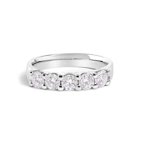 14K White Gold 1.00 Cttw Diamond 5 Stone Band Ring - Size 6.5