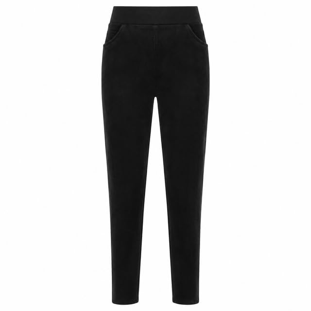 Women Warm Corduroy Pants Fleece Lined Grey Elastic Waist Casual Trousers-picture-12