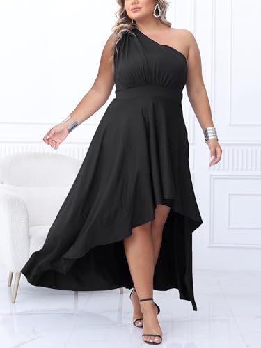 Ekaliy Women's Plus Size One Shoulder Dress Sexy High Low Irregular Hem Flowy Party Cocktail Maxi Dress3