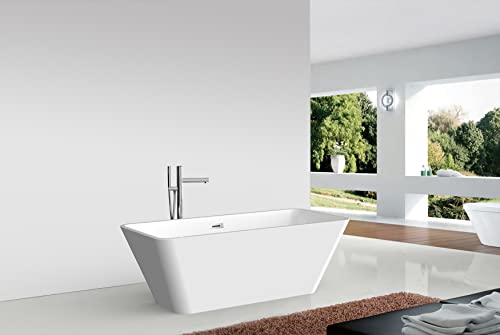 66 In. Acrylic Flatbottom Freestanding Soaking Bathtub In Glossy White #TOP2