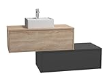 Tipo de almacenaje: Cajones Vente-unique - Mueble de ba√±o suspendido Antracita y Natural Claro con Simple Lavabo y Dos cajones - TEANA