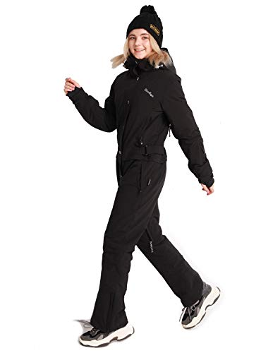 Bluemagic Womens Snowsuit One Pieces Ski Suits Jumpsuits Colorful Coveralls Snowboard Winter Outdoor (L,Black 2020) #TOP2