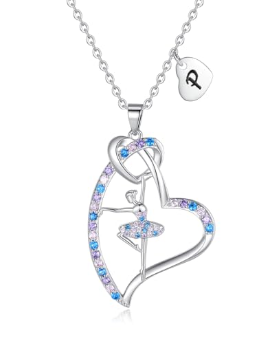Ballerina Necklaces Gifts for Girls Ballet Dancer Necklaces for Teens Little Girls Heart Initial Dance Necklace Jewelry GiftsWomen
