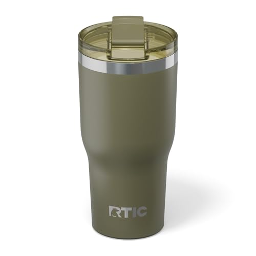 RTIC 30oz Essential Tumbler with Lid, Ceramic Lined, Insulated, Stainless Steel, Metal, Double Wall Vacuum-Insulation, Travel Cup for Iced Coffee, Tea, Hot and Cold Drink, Olive