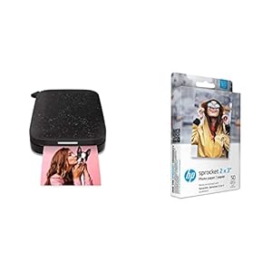 HP Sprocket Portable Color Photo Printer (2nd Edition) – Instantly print 2×3″ sticky-backed photos from your phone – [Noir] [1AS86A] and Sprocket Photo Paper, 50 Sheets