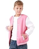 Kids Varsity Baseball Jacket Girls Boys Lightweight Cardigan Varsity Sport Team Uniforms School Coat with Pocket,Pink,4Years