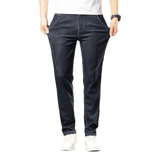 Men's Summer Thin Straight Washed Jeans Classic Stretch Business Cotton Denim Pants