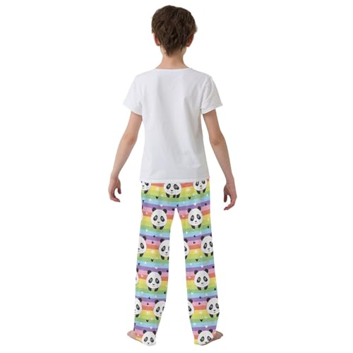 Panda Rainbow Stripes Pajamas Bottoms with Pockets Comfy Pjs Sleepwear Elastic Waistband Pajamas Pants Lounge Pants for 6-14 Years3