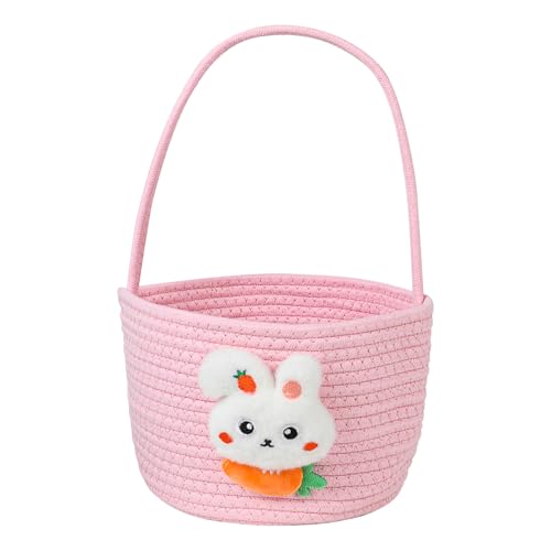 Image of DERAYEE Easter Basket with Handle, Cute Bunny Carrot Basket Easter Egg Hunts Gift Baskets for Easter Party Favors Candy Gifts Storage (Pink)