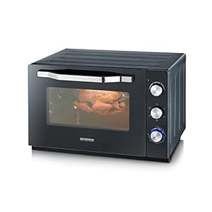 SEVERIN XXL bak- en toaststoffen met circulatiefunctie, oven met grillrooster, bakplaat, draaispit en pizzasteen, veelzijdige heteluchtoven met 60 liter capaciteit, 2.200 W, zwart, TO2073