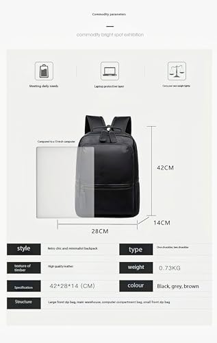 Mochila de cuero PU para laptop unisex negra grande miniatura 2