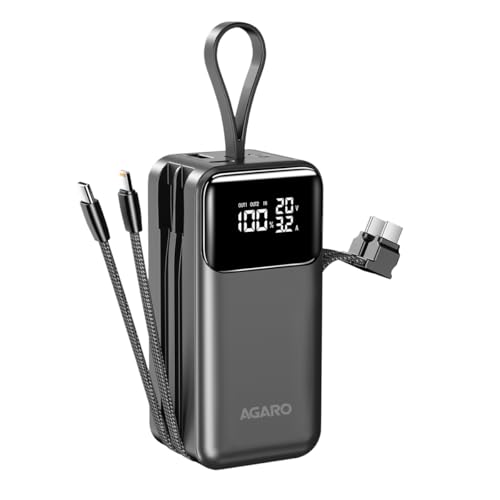 Image of AGARO Sonic Power Bank 20000 mAh 65W 4-in-1 Power Bank (Type-C & Lightning Cable, USB-A & Type-C Port),65W PD & 60W QC Output, Fast Charging for Laptop, Mobile, Tablet, iPad, smartwatch, earpods.
