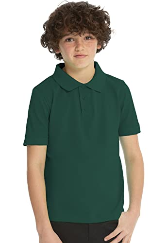 Image of Classroom School Uniforms unisex child Polo Shirt, Hunter Green, 3T US | 3 Button Placket, Side Vents, Droptail Hem, Ribbed Trim, Comfortable Everyday School Wear